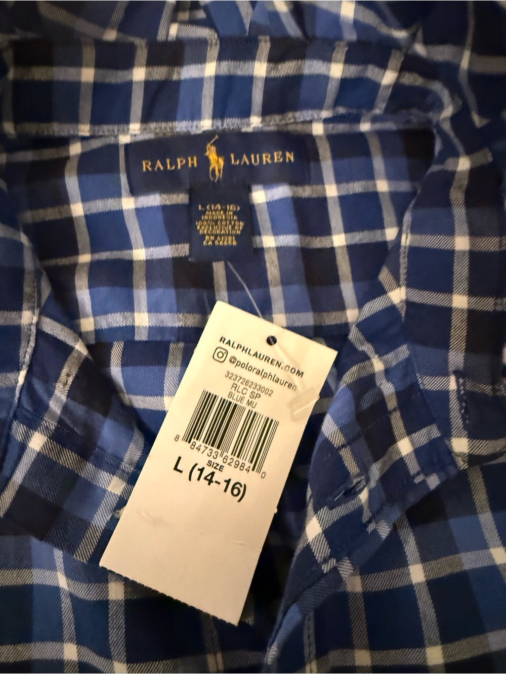 Ralph Lauren Upcycled Blue Plaid Button-Up Shirt. Woman’s XS/S - Picture 7 of 10